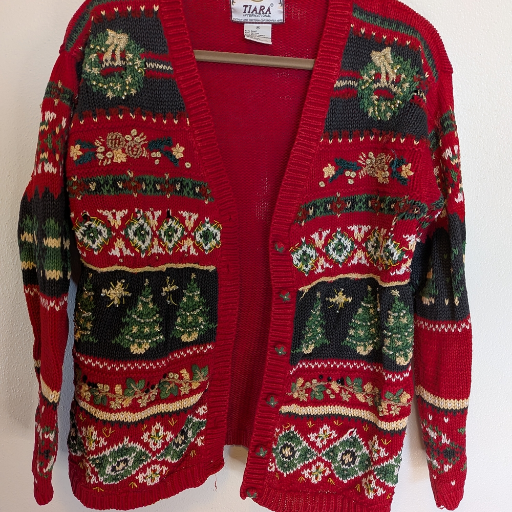 Tiara Women's Festive Red Cardigan Sweater